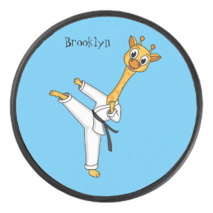 Kung Fu giraffe cartoon illustration Hockey Puck