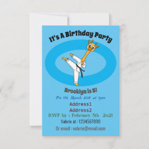 Kung Fu giraffe cartoon illustration Invitation
