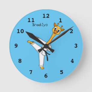 Kung Fu giraffe cartoon illustration Round Clock