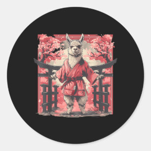 Kung Fu Llama Sakura Tree Taekwondo Judo Martial Classic Round Sticker