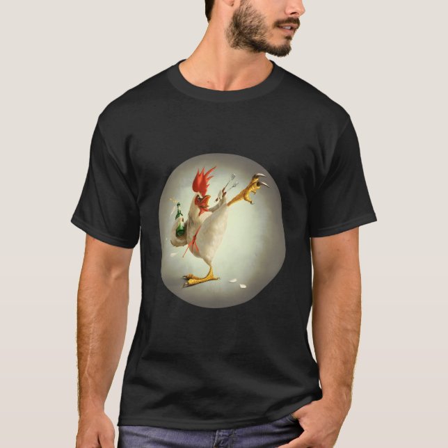 Kung Fu Rooster Fighting Chicken Funny Drinking Ch T-Shirt (Front)