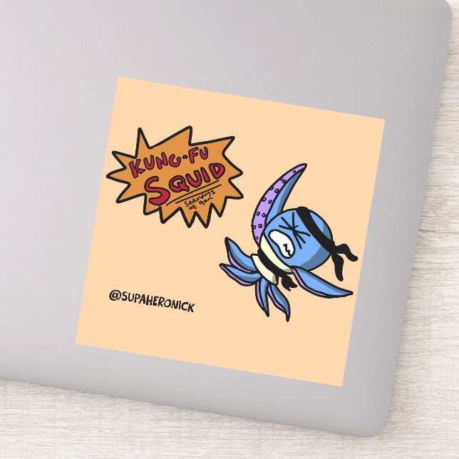 Kung-Fu Squid Cartoon Ninja Sticker (Detail)