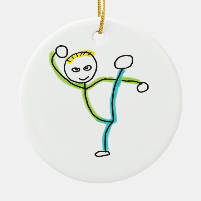 Kung Fu Stickman Ceramic Tree Decoration (Front)