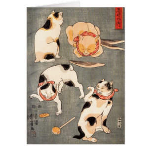 Kuniyoshi Four Cats Note Crad