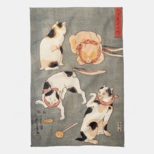 Kuniyoshi Four Cats Tea Towel