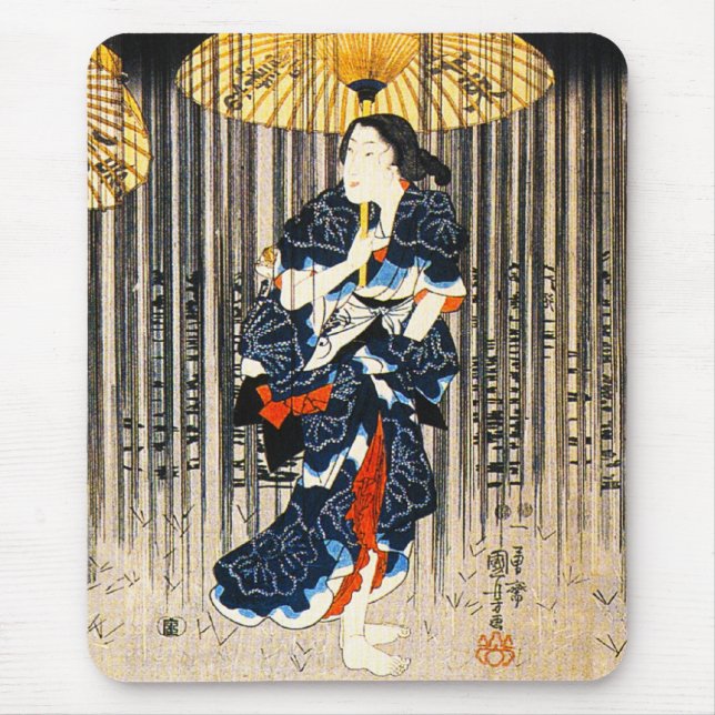 Kuniyoshi Three Women With Umbrellas Mouse Pad (Front)