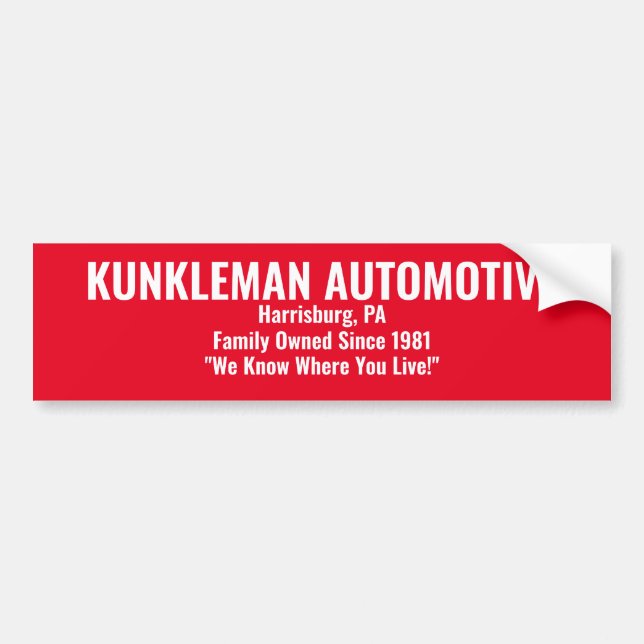 Kunkleman Bumper Sticker (Front)