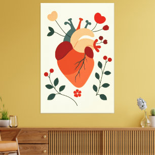 Künstlerisches Herz und Blumen Canvas Print