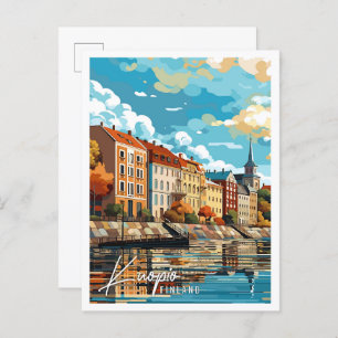 Kuopio Finland vintage travel illustration Postcard