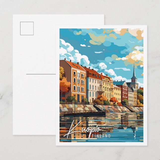 Kuopio Finland vintage travel illustration Postcard (Front/Back)