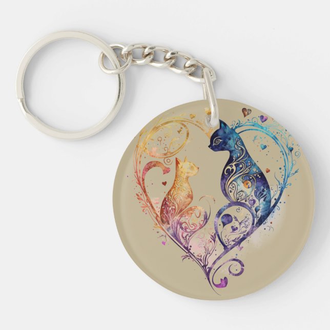 Kuraudea a cute flourish love cat Acrylic Keychain (Front)