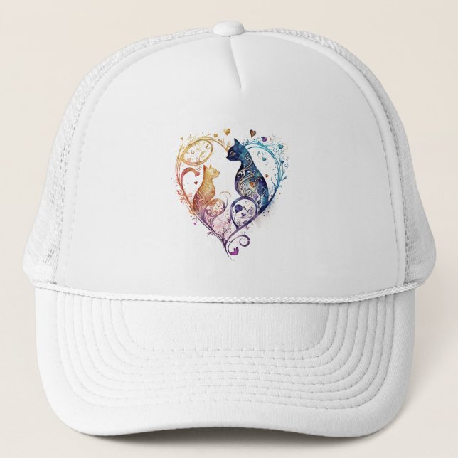 Kuraudea a cute flourish love cat heart-shaped trucker hat (Front)