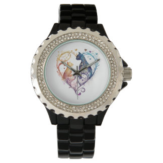 Kuraudea a cute flourish love cat heart-shaped watch