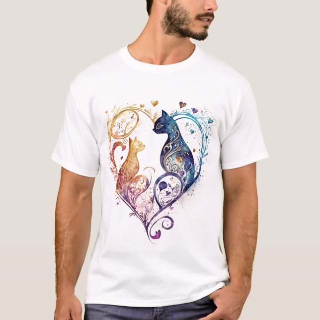 Kuraudea a cute flourish love cat heart T-Shirt (Front)