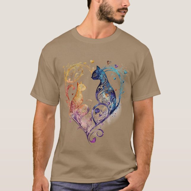 Kuraudea a cute flourish love cat heart T-Shirt (Front)