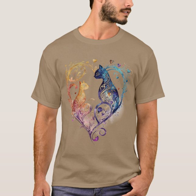 Kuraudea a cute flourish love cat heart T-Shirt (Front)