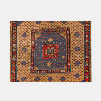 Kurdish Safreh Dark Tan Yellow Blue Doormat