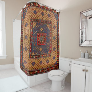 Kurdish Safreh Dark Tan Yellow Blue Shower Curtain