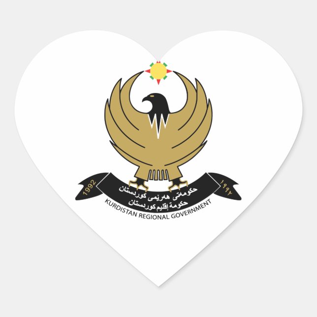 Kurdistan Coat of Arms Heart Sticker (Front)
