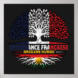 Kurdistan Kurdish French France Tree Roots Flag Poster