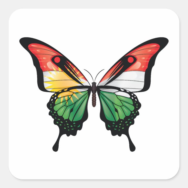 Kurdistan Swallowtail Butterfly Flag Square Sticker (Front)