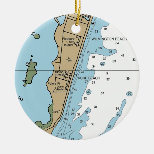 Kure Beach NC Chart Ceramic Tree Decoration (Front)