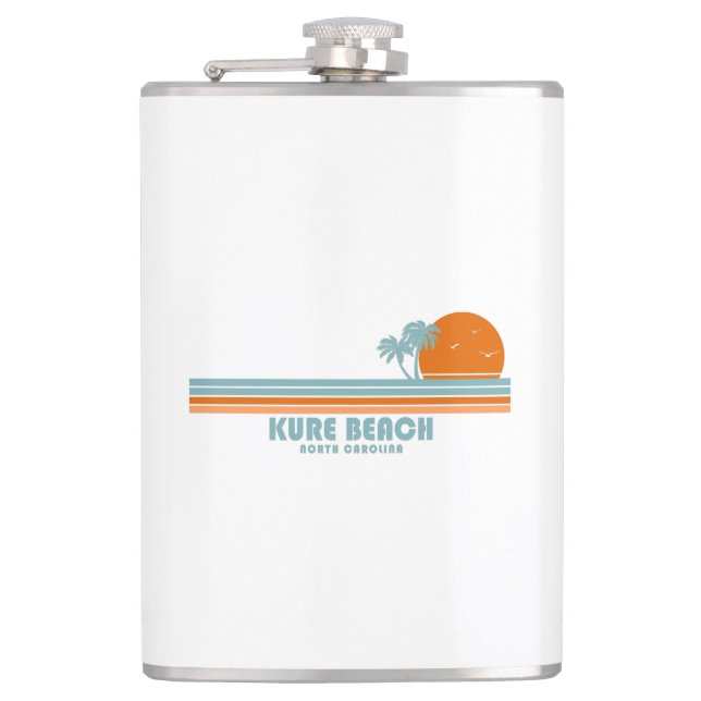 Kure Beach North Carolina Sun Palm Trees Hip Flask (Front)