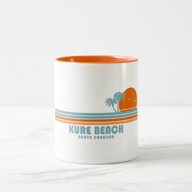 Kure Beach North Carolina Sun Palm Trees Two-Tone Coffee Mug (Center)