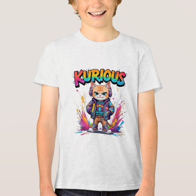 Kurious Manga Cat Tri-Blend Shirt (Front)