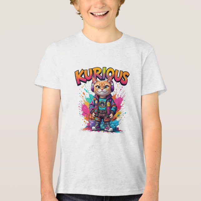 Kurious Manga Cat Tri-Blend Shirt (Front)