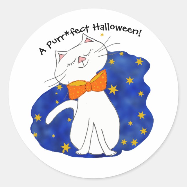 Kute Kitty Cat Starry Night Halloween  Classic Round Sticker (Front)