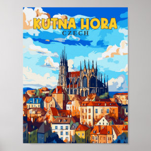 Kutna Hora Czech vintage travel illustration Poster