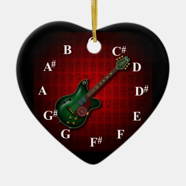 KuuMa Guitar Clock Ceramic Tree Decoration (Front)