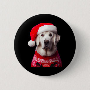 Kuvasz Dog With Santa Hat Christmas Xmas Owner Lov 6 Cm Round Badge