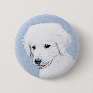 Kuvasz Painting - Cute Original Dog Art 6 Cm Round Badge