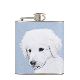 Kuvasz Painting - Cute Original Dog Art Hip Flask