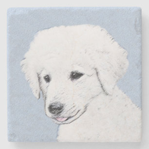 Kuvasz Painting - Cute Original Dog Art Stone Coaster