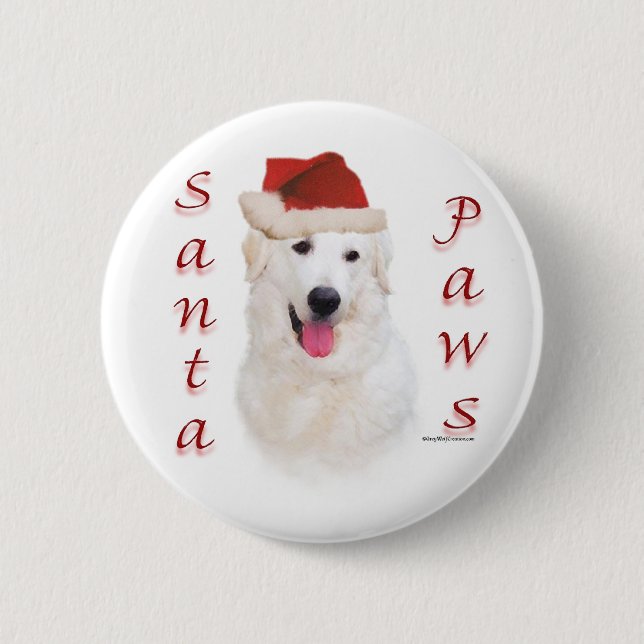 Kuvasz Santa Paws 6 Cm Round Badge (Front)