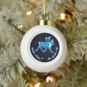 Kuvianak Innovia - Blue Caribou (Reindeer) Ceramic Ball Christmas Ornament