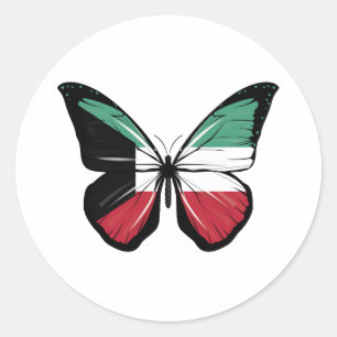 Kuwait Butterfly Flag Classic Round Sticker