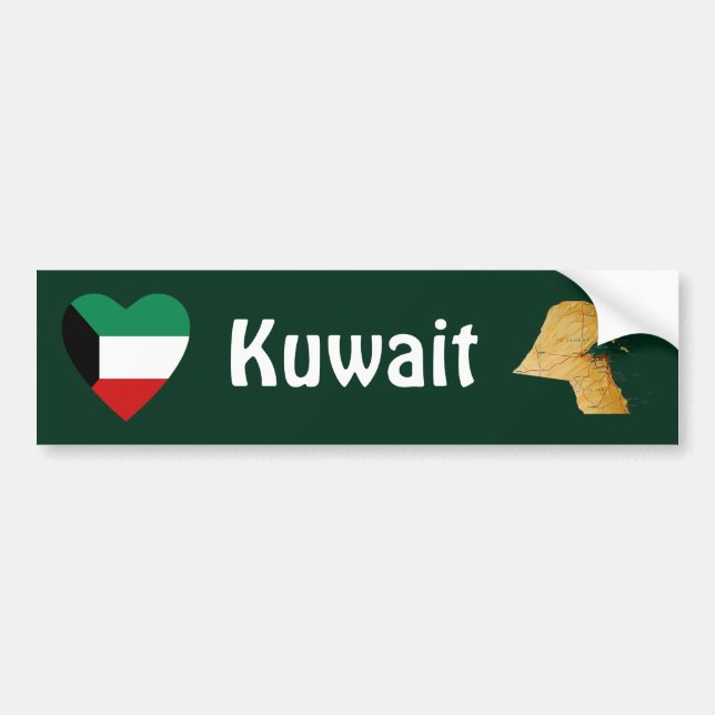 Kuwait Flag Heart + Map Bumper Sticker (Front)