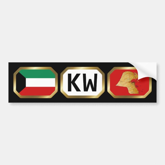 Kuwait Flag Map Code Bumper Sticker (Front)
