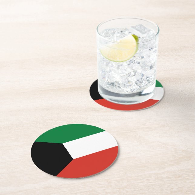 Kuwait flag round paper coaster (Insitu)