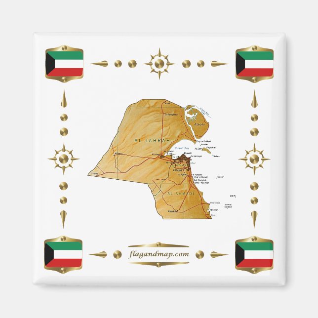 Kuwait Map + Flags Magnet (Front)