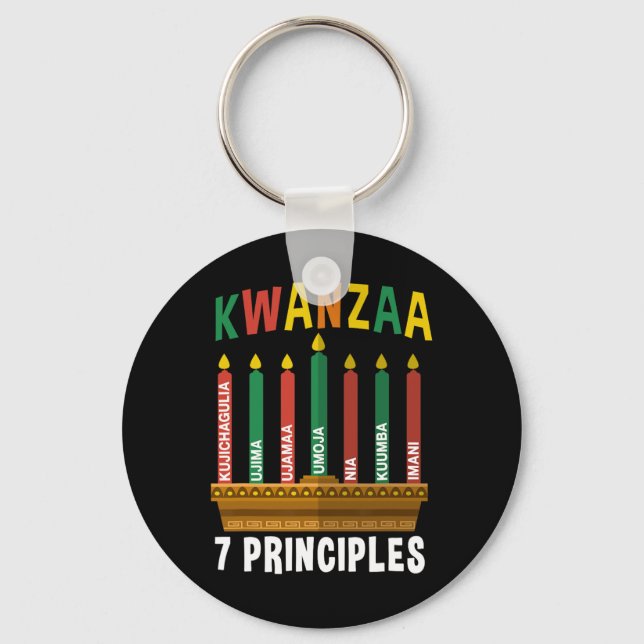 Kwanzaa 7 Principles Candles Kinara Pan Africans P Key Ring (Front)