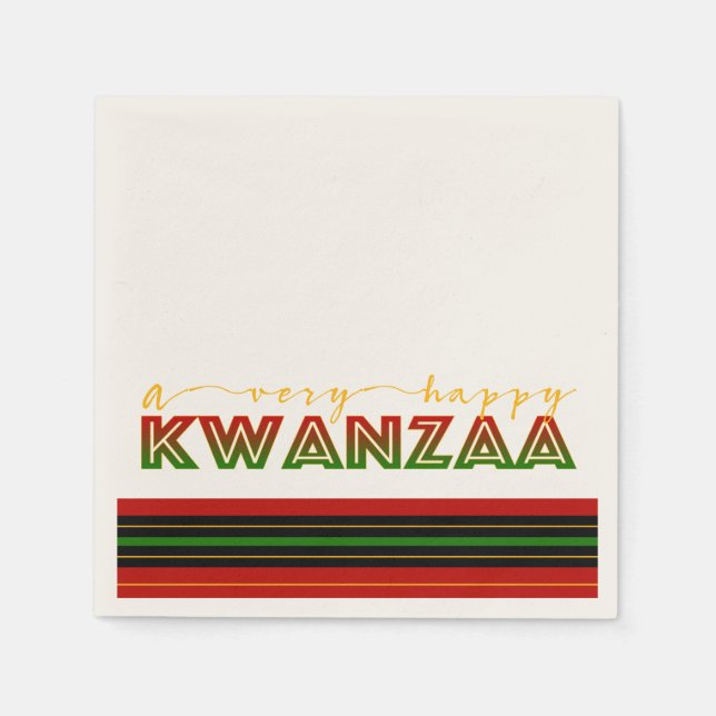 Kwanzaa | A Very Happy Kwanzaa Bold Stripe Napkin (Front)