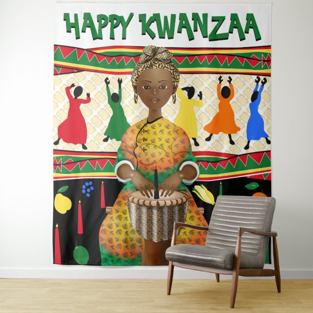 Kwanzaa African American Holiday Backdrop Tapestry (In Situ)