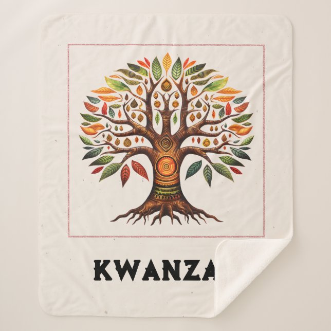 Kwanzaa African Tree Medium Sherpa Blanket (Front)