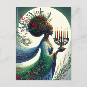Kwanzaa Beautiful Woman with Kinara Holiday Postcard