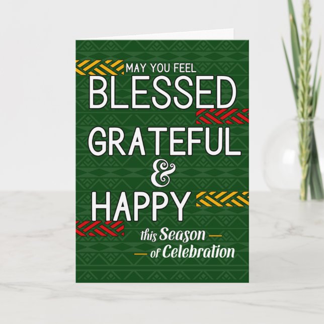 Kwanzaa Blessed Grateful and Happy Tribal Theme Holiday Card (Front)
